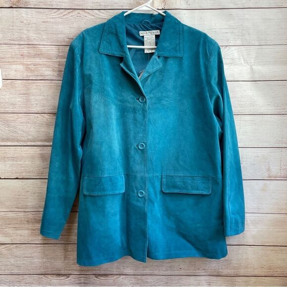 NEW WITH TAGS JESSICA HOLBROOK  COAT‎ IN MACHINE WASHABLE TEAL LEATHER - Picture 1 of 6
